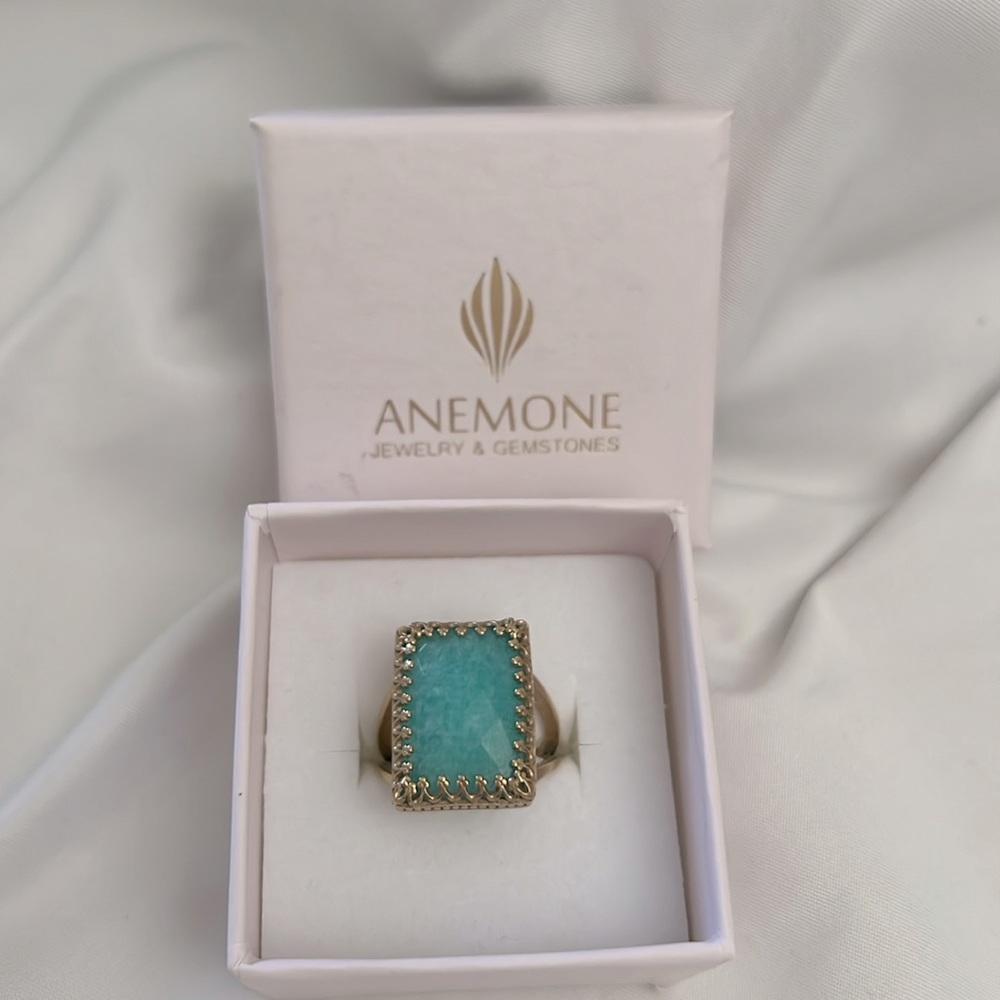 Amazonite And Gold Tone Ring. A Statement For Sur… - image 1